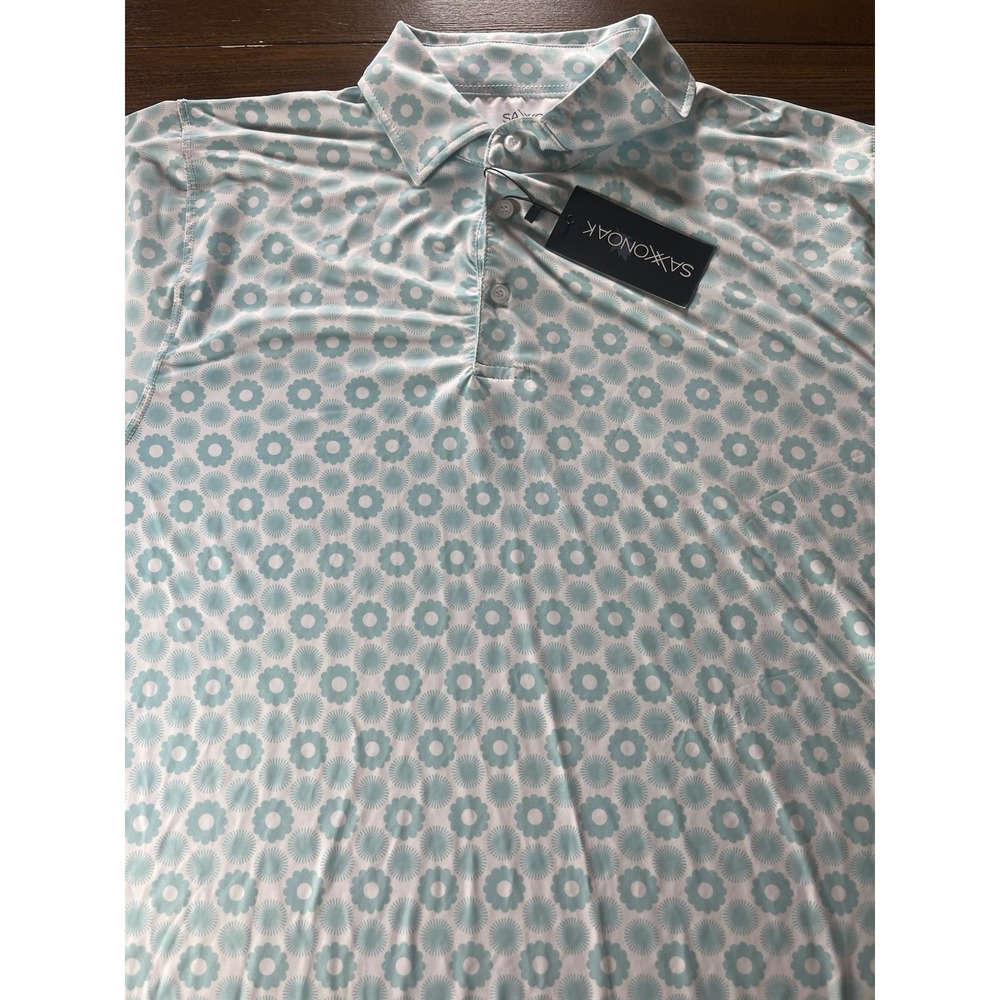 NEW Saxxon Oak Teal White Floral Golf Polo Shirt Mens 2XL NWT Performance - Picture 1 of 10